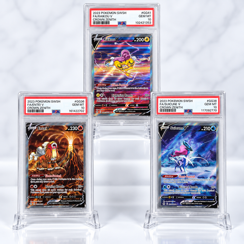 Pokémon Crown Zenith Legendary Beasts – Raikou V, Entei V & Suicune V PSA 10 Set