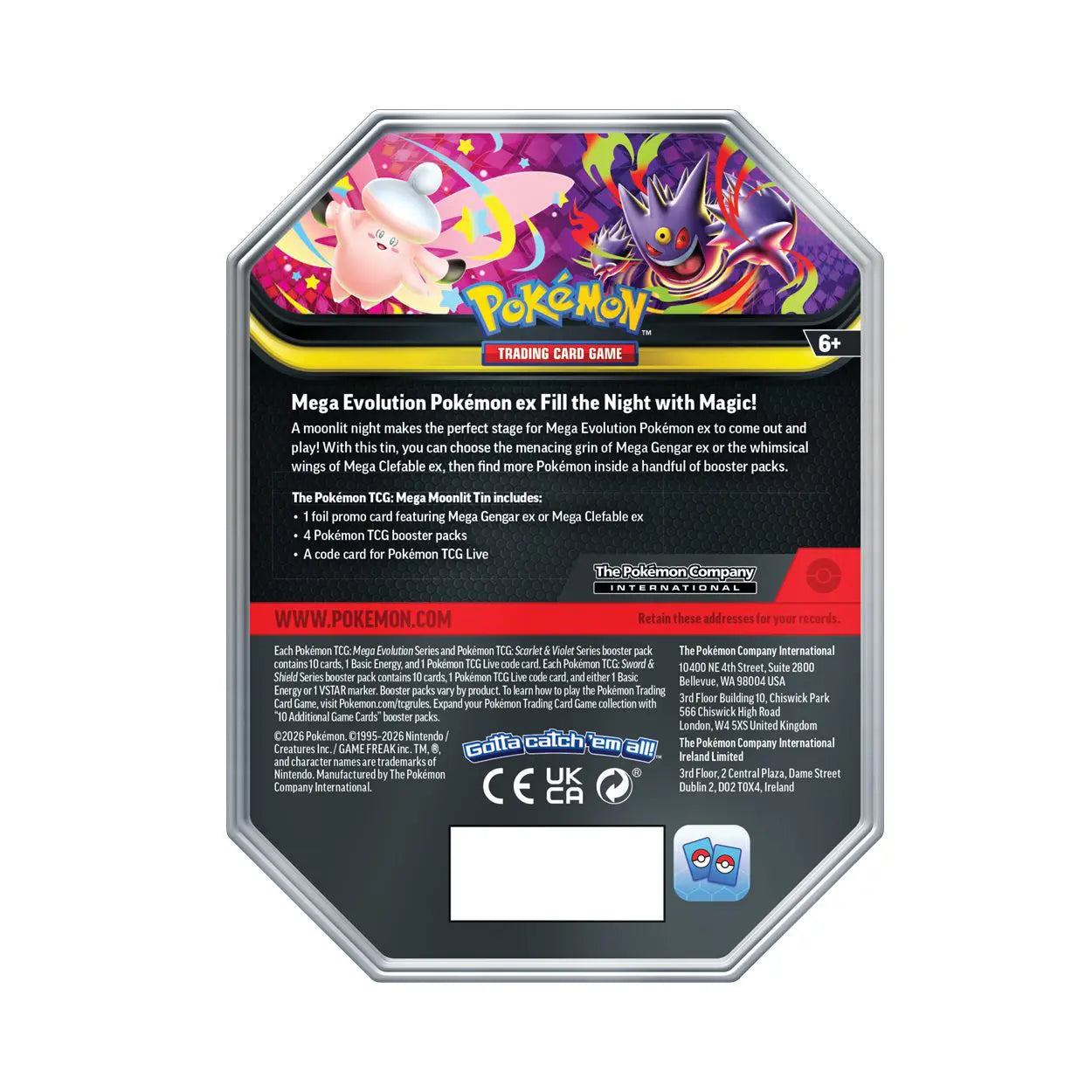 Mega Moonlit Tin achterkant (Gengar / Clefable)